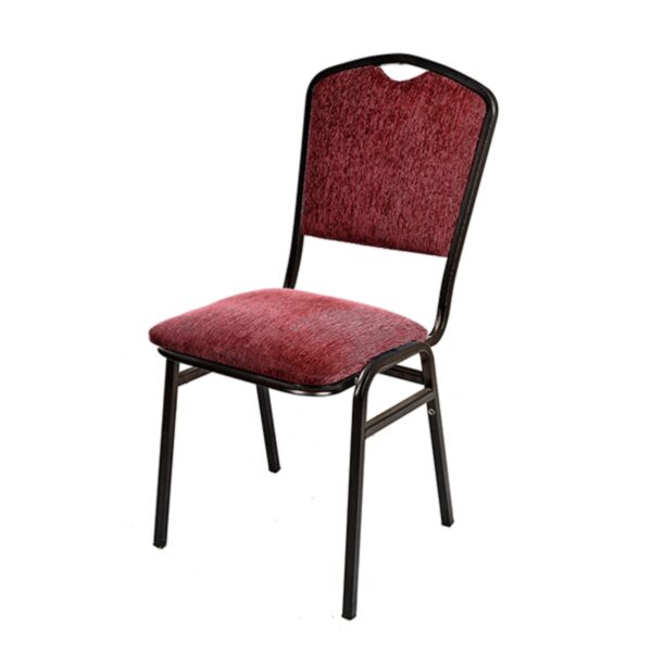 Silla banquetera Versa roja tapizada en tela chenille, estructura metálica apilable