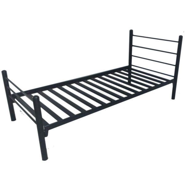 Cama de 1 o 1.5 plazas con estructura metálica negra o metalizada y base soldada