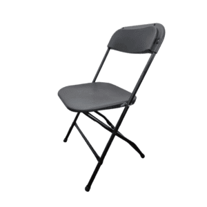 Silla plegable color negro, estructura de acero y asiento de PVC para eventos