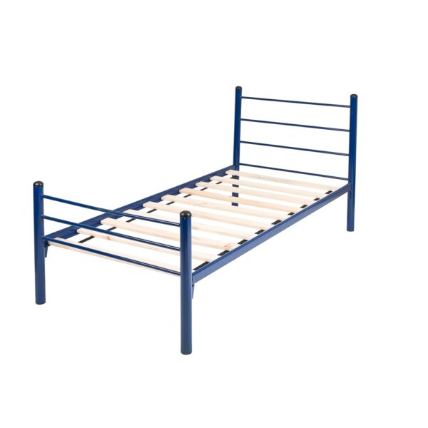 Cama metálica color Azul Línea Nova con base de madera tipo roller