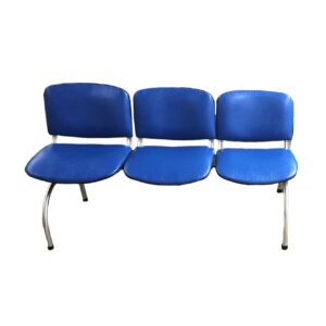 Banqueta ISO tapizada color azul, con estructura metálica y tapiz de eco cuero.