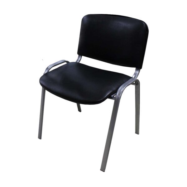 Silla Isopropileno tapizada en ecocuero negro, estructura metálica