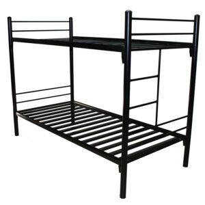 Camarote metálico Nova de 1.5 plazas con escalera lateral fija, en color negro, ideal para dormitorios compartidos.